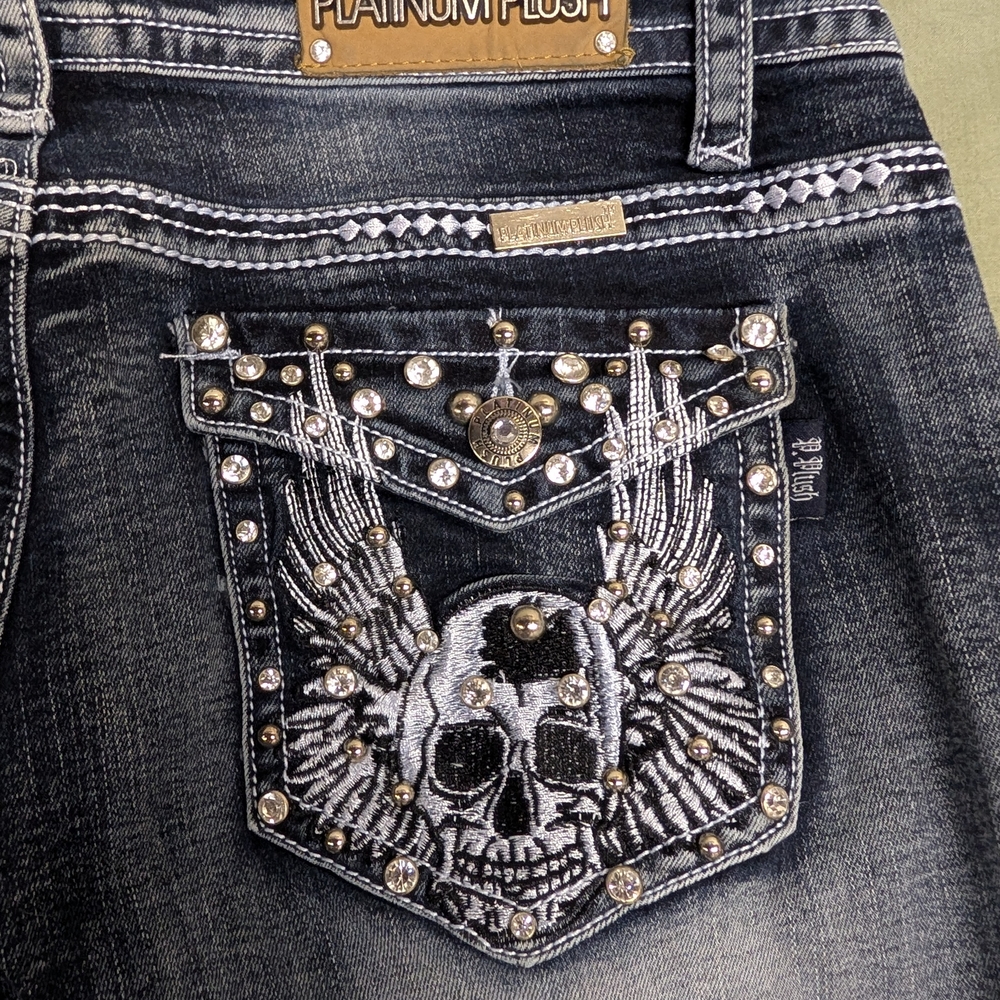 Edgy Skull Embellished Boot Cut Jeans - Picture 2 of 6